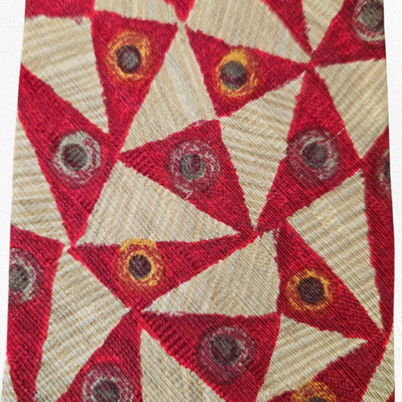 90s Vintage Bugatti Red Bold Geometric Luxury Designer Italian Silk Neck Tie - Picture 3 of 6